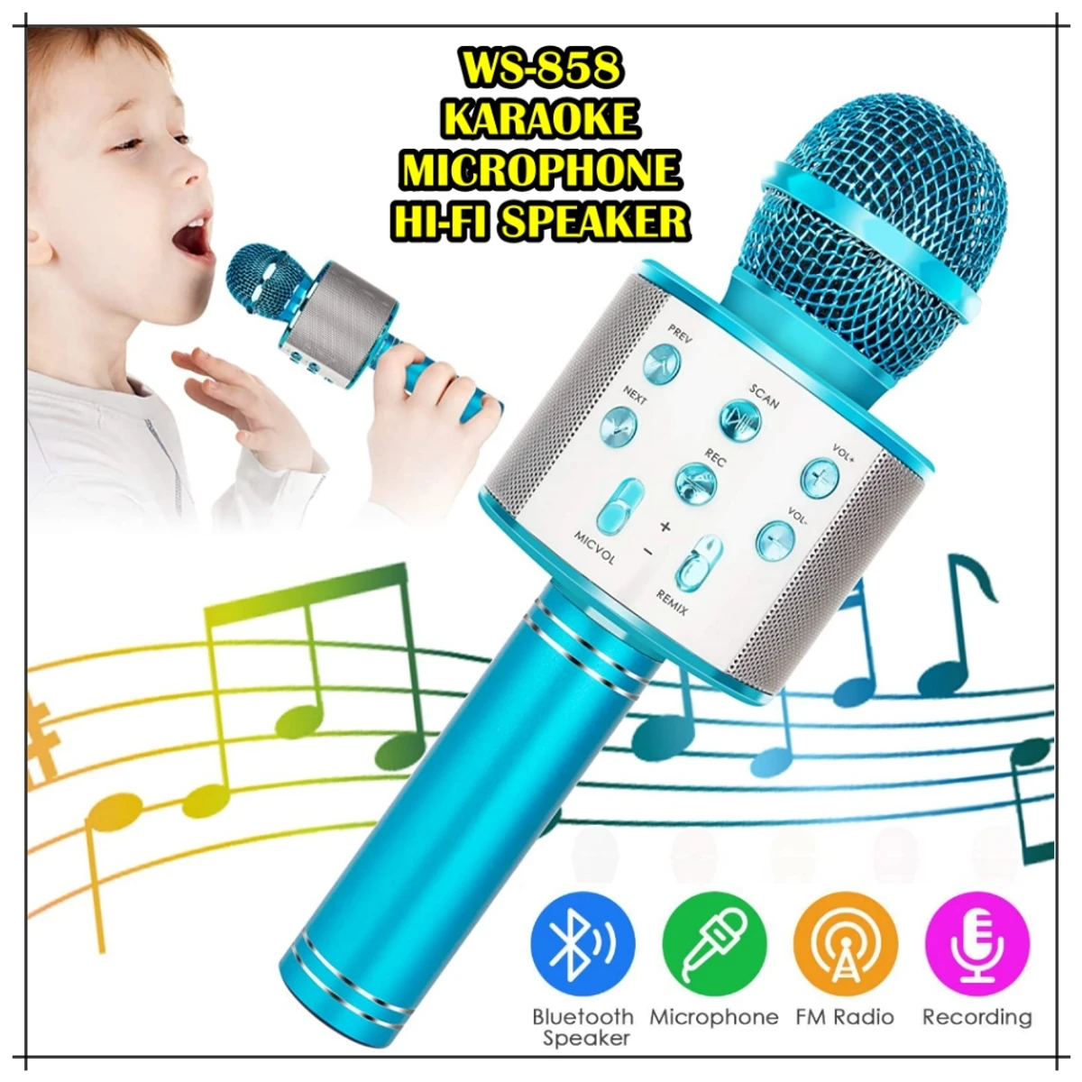 WS858 Bluetooth Wireless Karaoke Microphone MIC Speaker