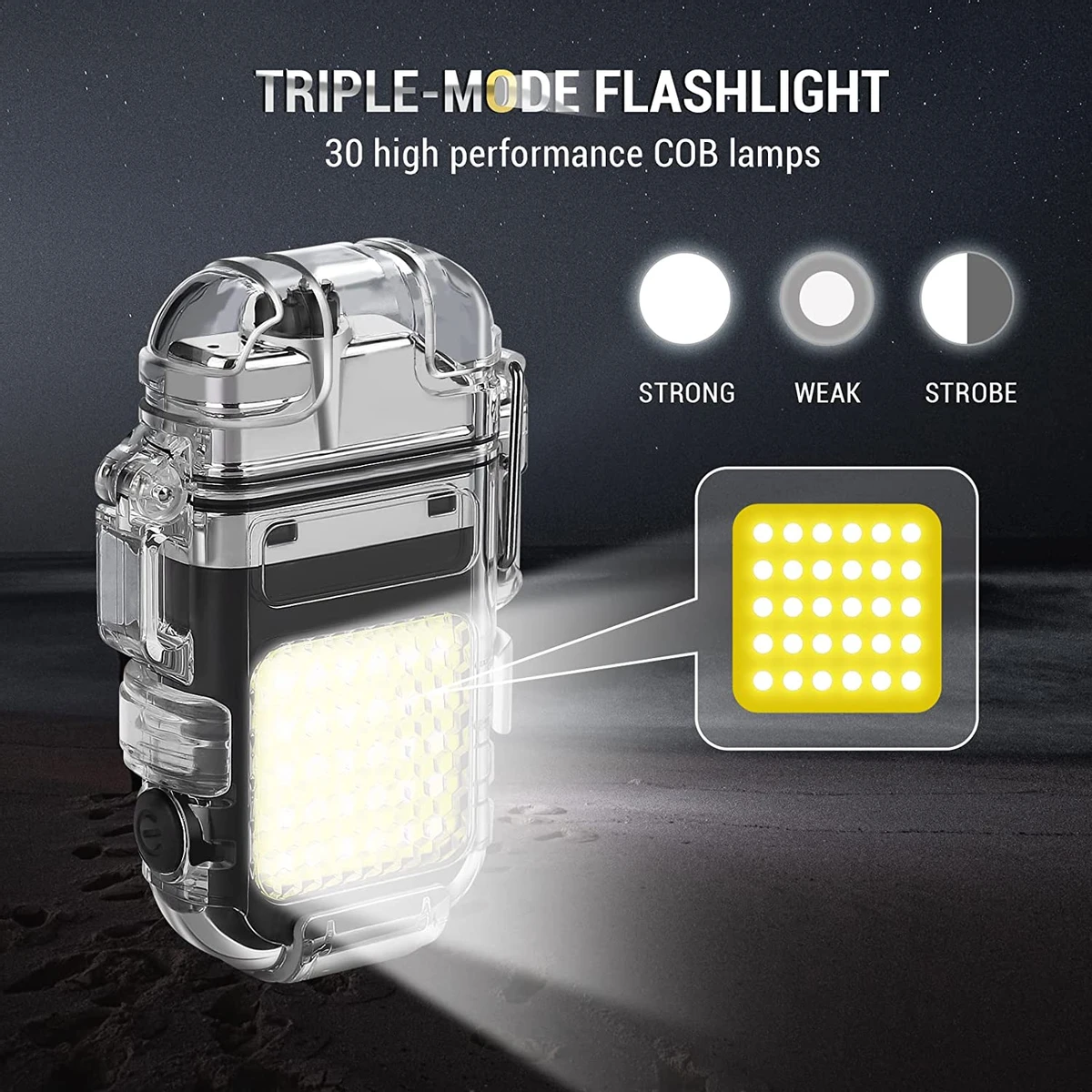 Lighter Transparent Waterproof ARC Electric USB Camping Flash light Rechargeable