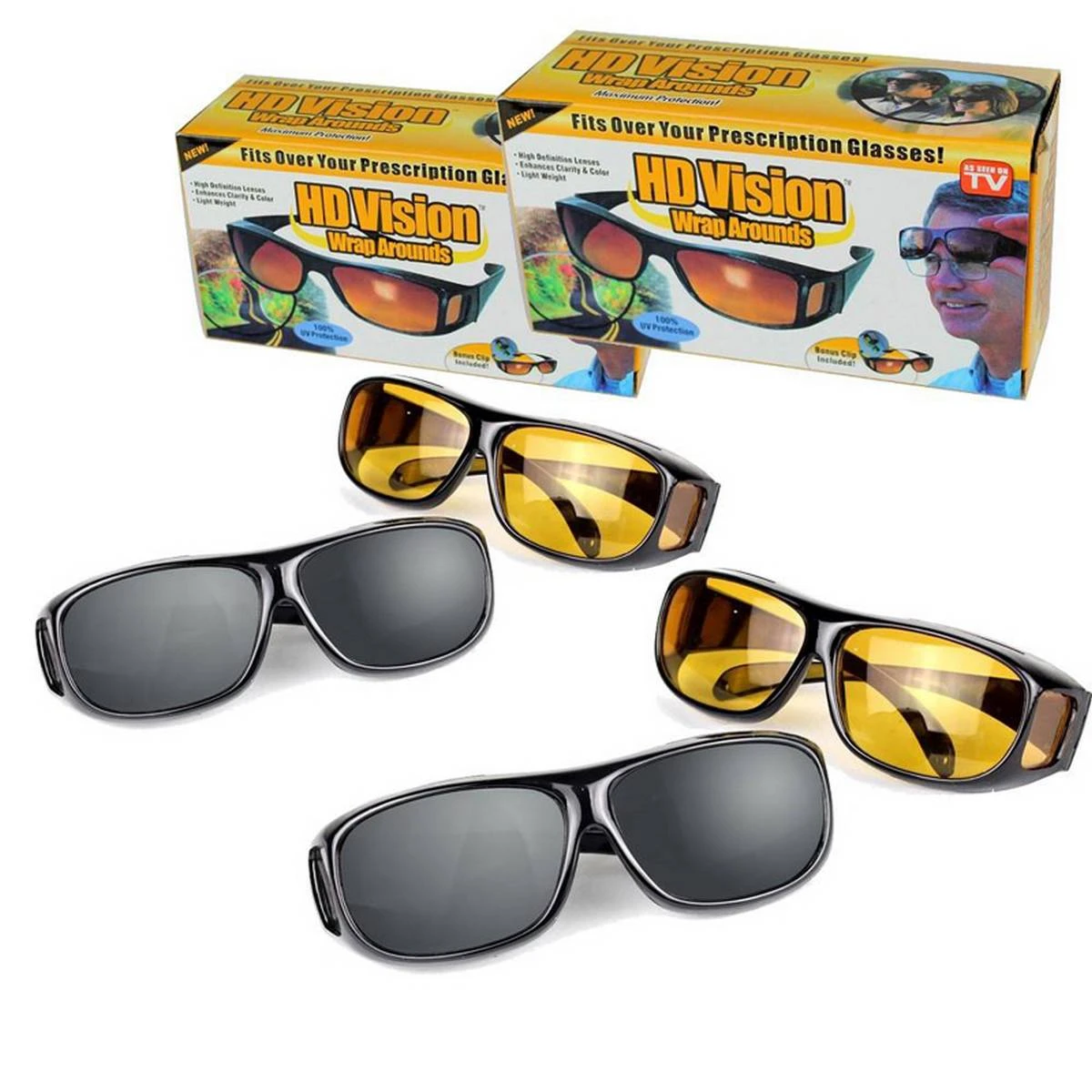 2 In 1 HD Vision Wrap Day and Night Sunglasses - Sun Glass For Men