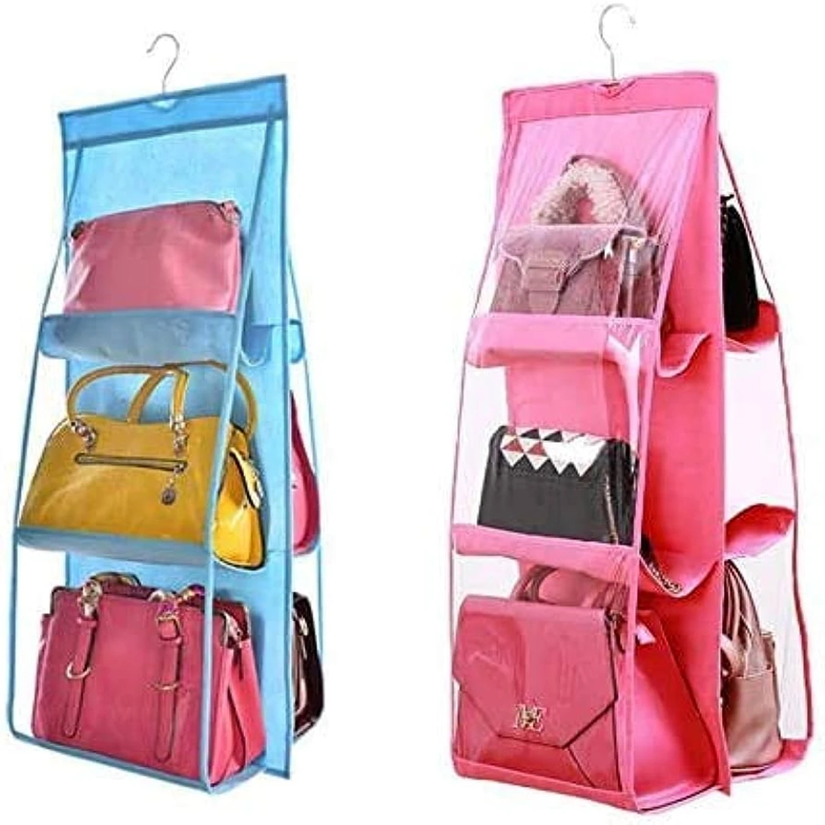 6 Pockets Clear Hanging Purse Handbag Storage Organizer Closet Rack