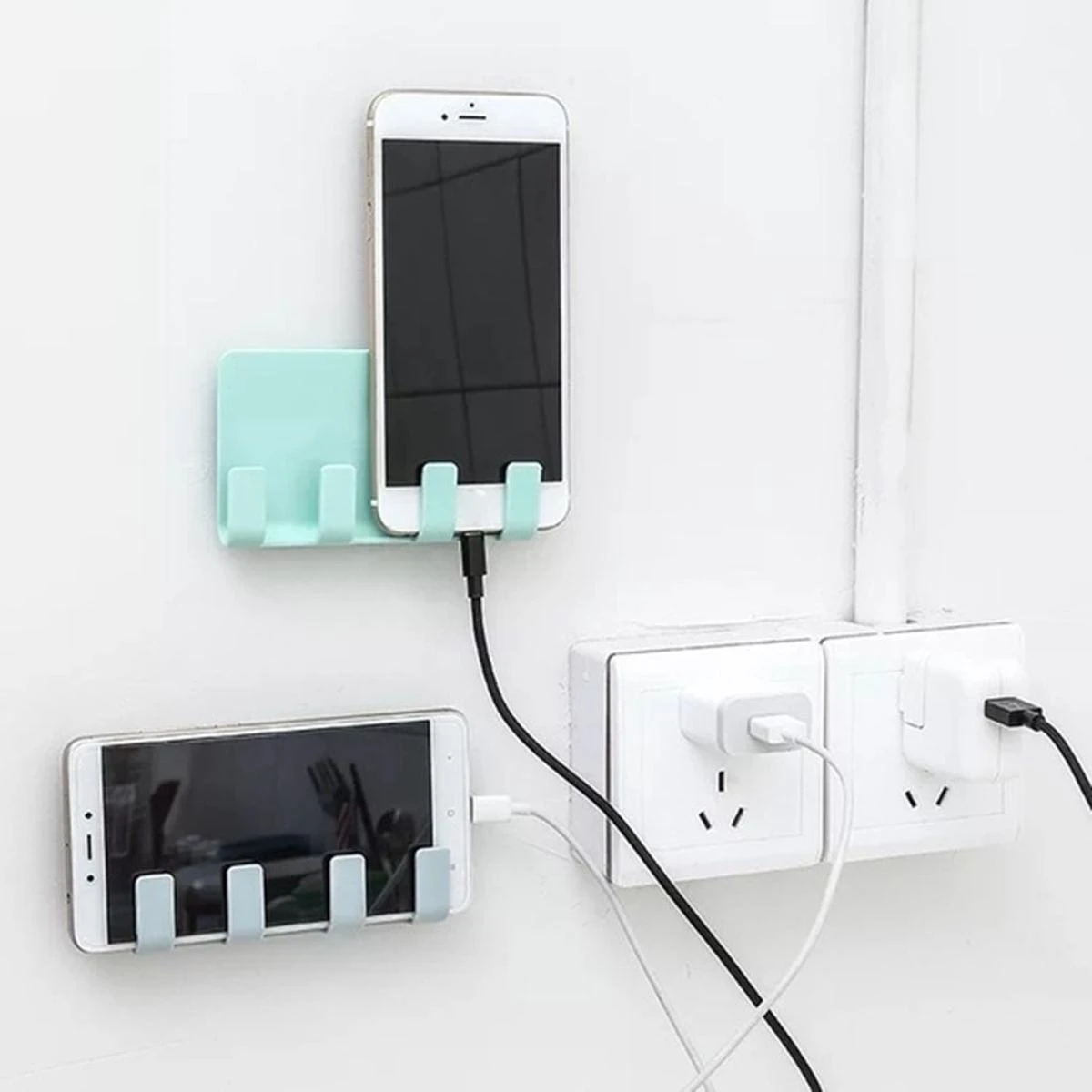 Mobile Phone Holders Phone Charger Wall Mounted 4 Hooks Storage Hanger Rack Bathroom Hanging Holder Mobile charger stand walls