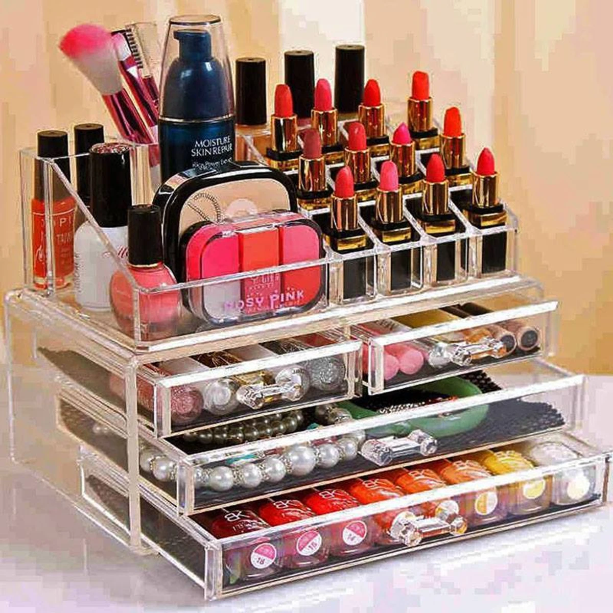 4 Drawer Cosmetic Storage Box - Transparent White