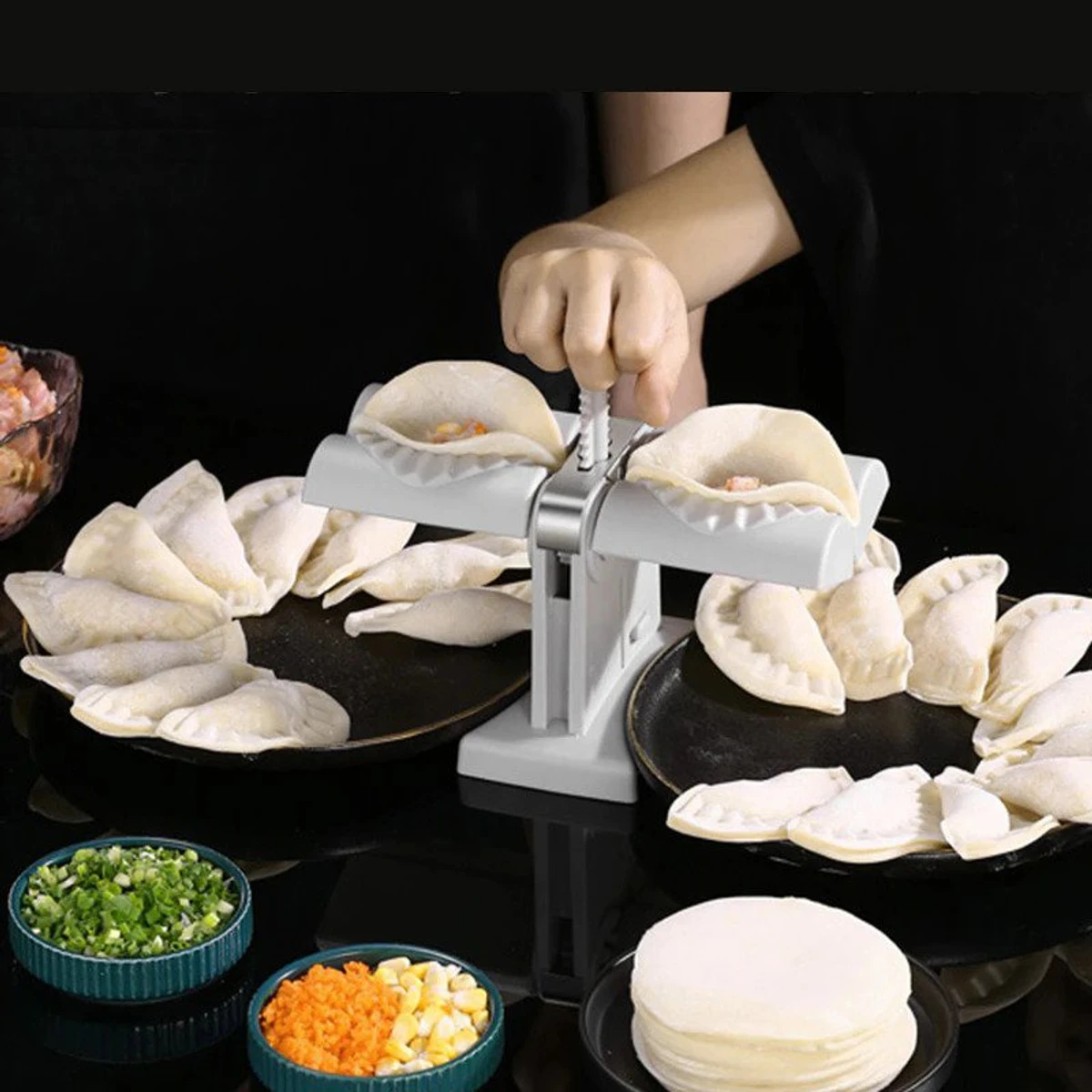 Dumpling Maker Machine, Household Double Head Automatic Dumpling Maker Mould, Dumpling Wrapper Press Mold, Wrap Two At A Time, Safety ABS material, Easy-tool for Dumpling Ravioli, Kitchen Gadgets