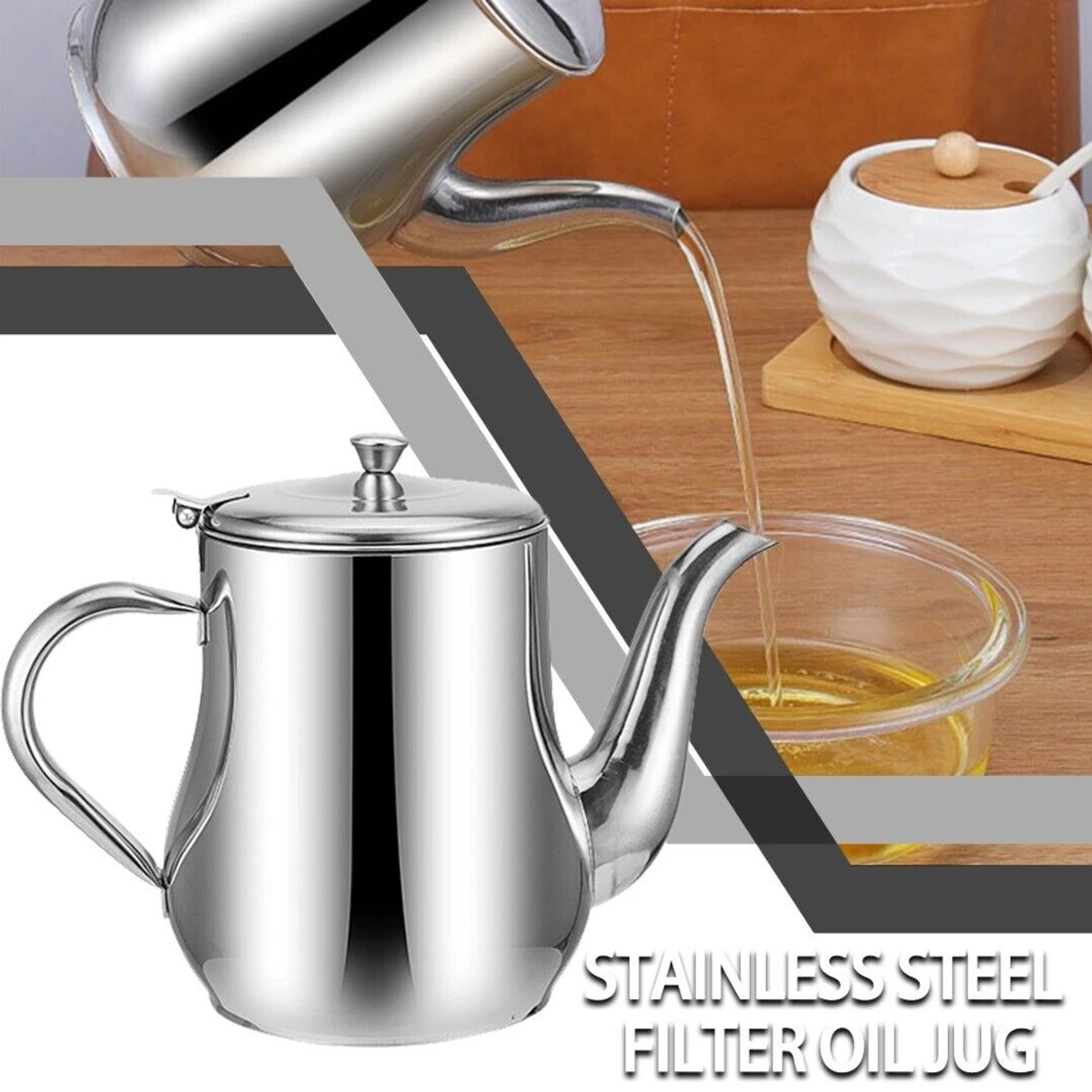 Stainless Steel Oil Strainer Pot Container Jug