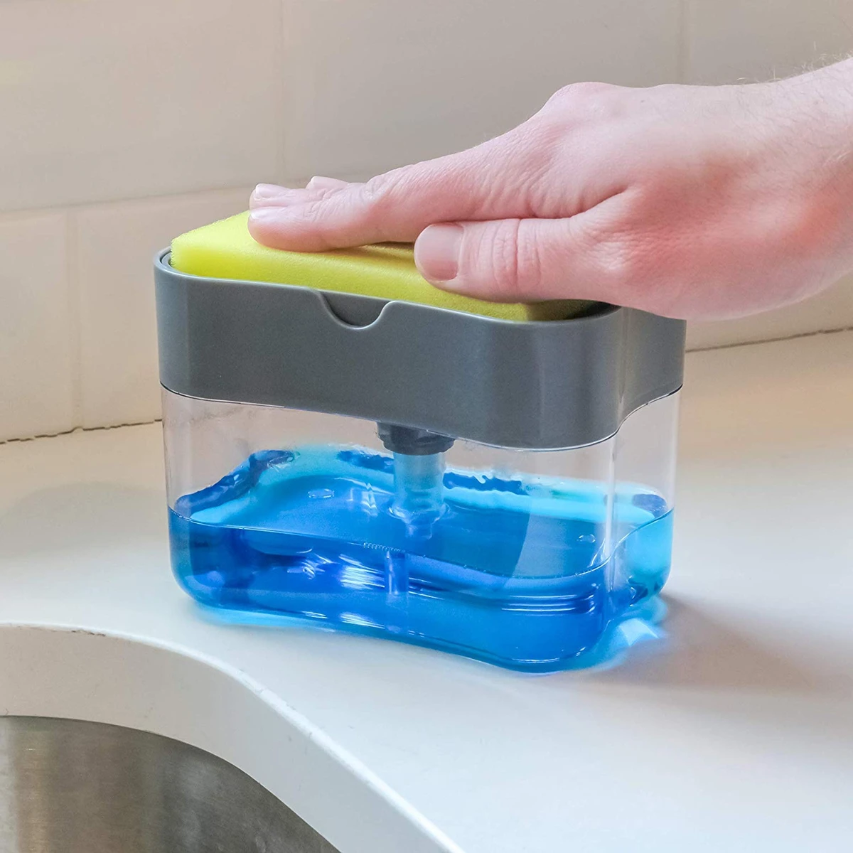 Liquid Soap Dispenser Soap Pump Sponge Caddy Holder Creative Hand Press Kitchen Dish Soap Dispenser with Washing Sponge