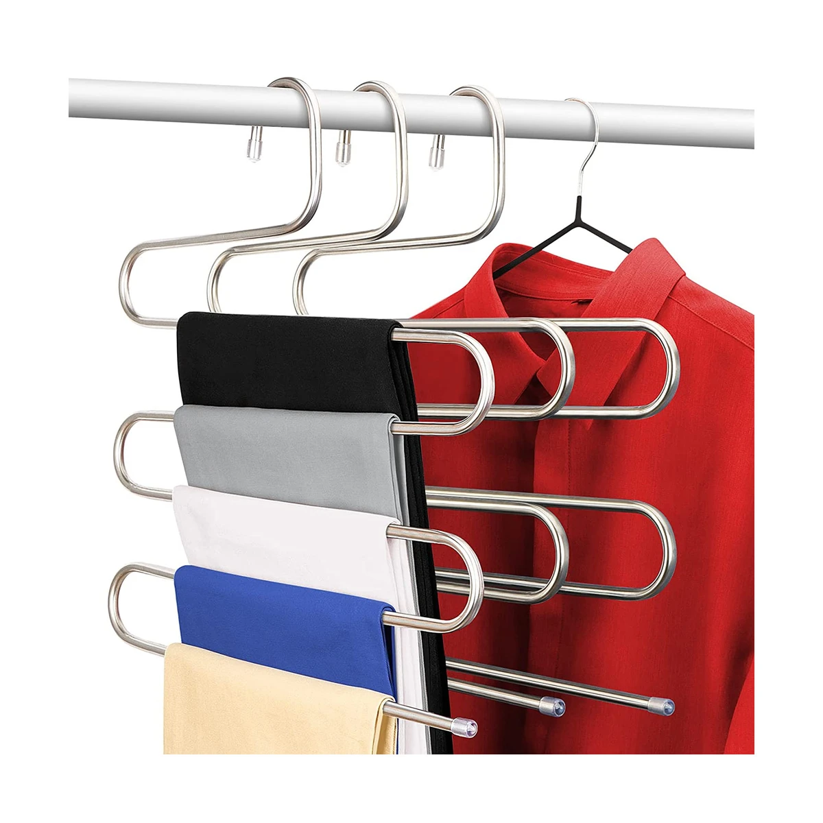 Stainless Steel S-Shape 5 Layer Cloth Hanger Pants Trousers Hanger clothing metal hangers Multi Layer folding Metal clothes Rack