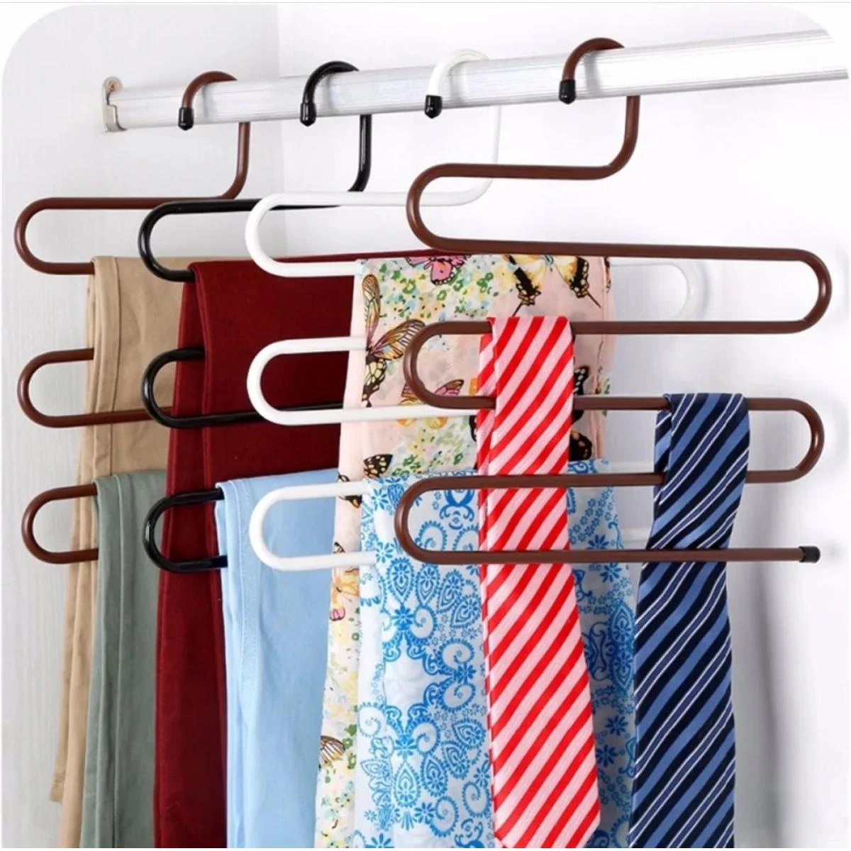 Stainless Steel S-Shape 5 Layer Cloth Hanger Pants Trousers Hanger clothing metal hangers Multi Layer folding Metal clothes Rack